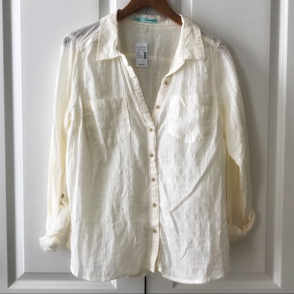 NWT Cream Summer Button-down - Picture 2 of 5